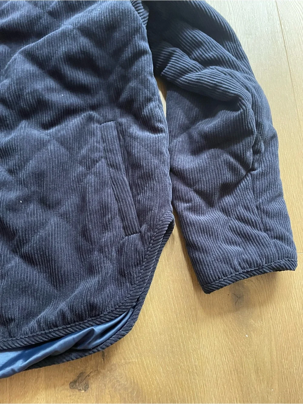 Men’s Quilted Corduroy Bomber Jacket - Navy Size Medium Button Down